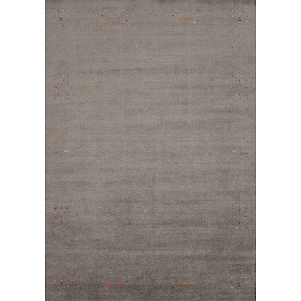 Hand Knotted Oriental 100% Wool Carpet Tribal Animal Pictorial Greys & Charcoal Gabbeh Area Rug - 12' 6'' X 9' 4''