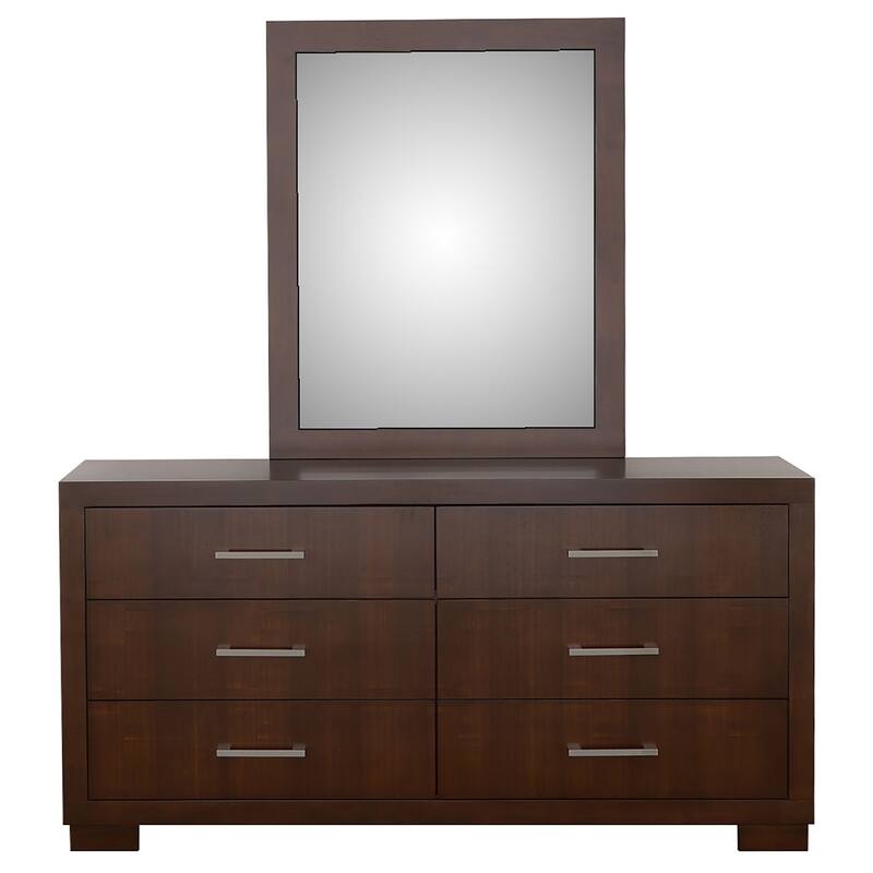 Bela Wide Dresser with Mirror and 6 Drawers, Silver, Cappuccino Brown