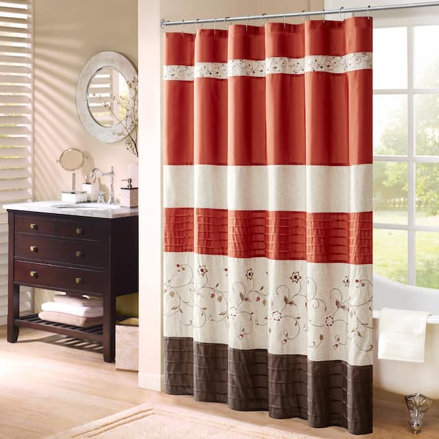 Madison Park Belle Faux Silk Embroidered Floral Shower Curtain - 72x72" - Spice