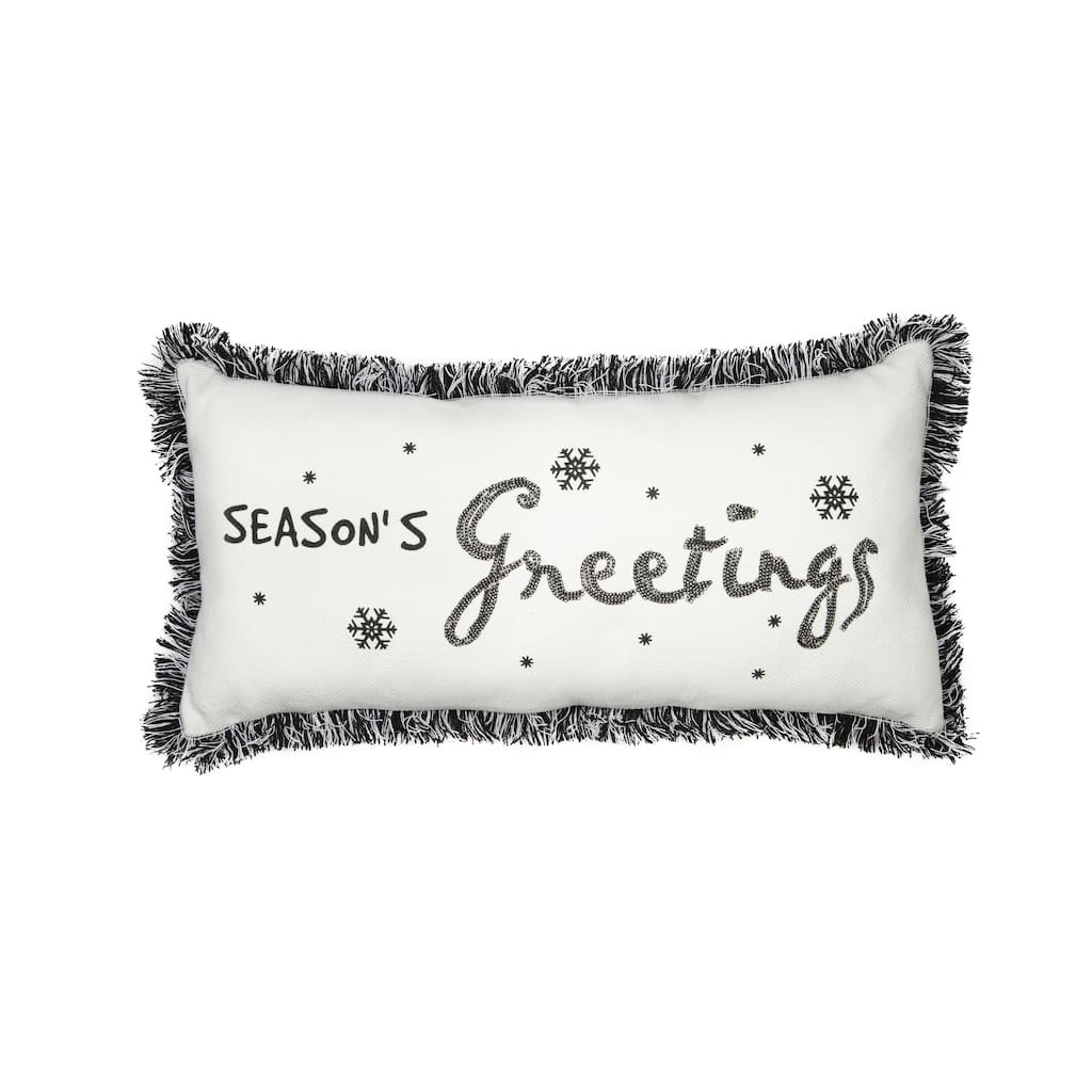 Season's Greetings Fringed Trimmed Chritmas Pillow 10" by 20"