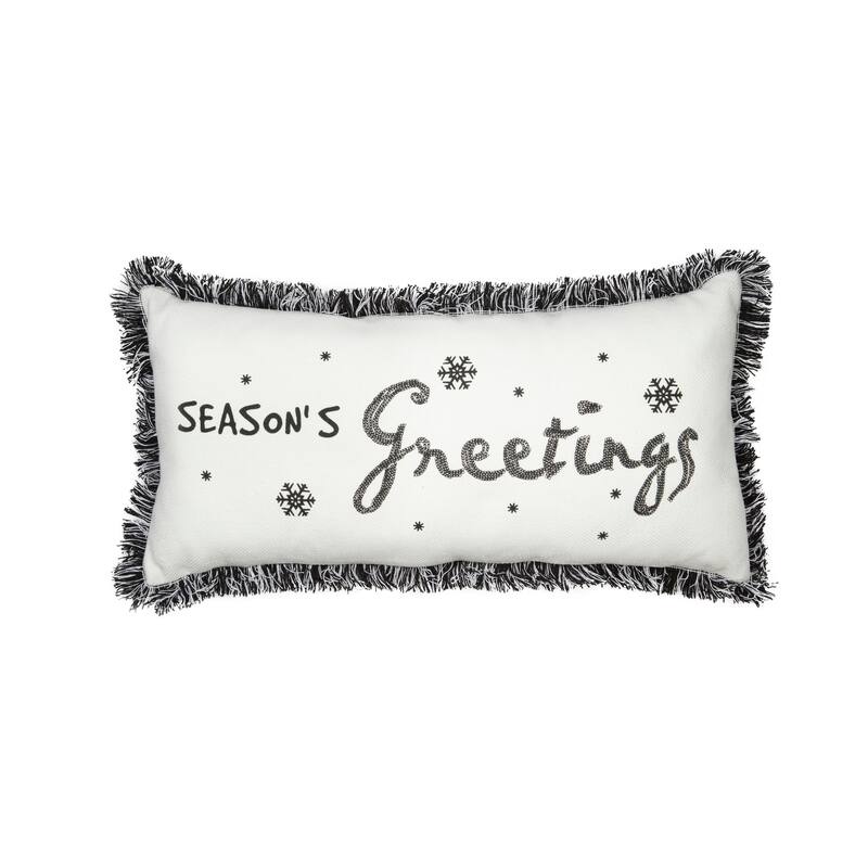 Season's Greetings Fringed Trimmed Chritmas Pillow 10" by 20"
