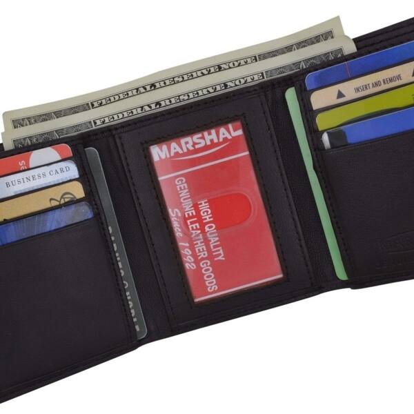 Men/'s Genuine Leather Trifold Wallet Brown 8 Credit Card slots ID window