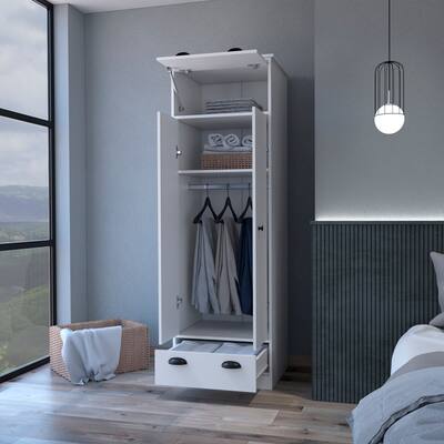 2-Door Armoire kitchen Cabinet with Drawer & Hanging Rod & Partitions