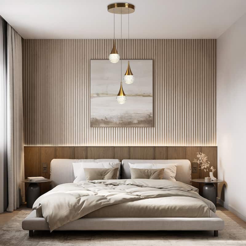 Modern 3-Light LED Chandelier Gold Cluster Island Lights for Kitchen Island - Dia. 9.8" x H 7.7"