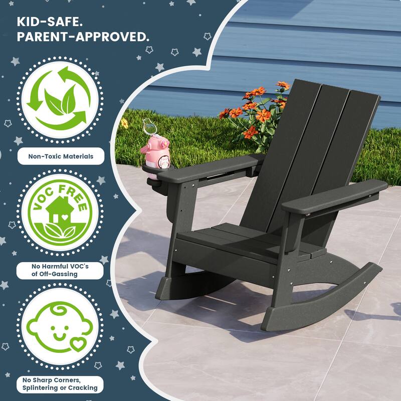 Shoreside Kids Outdoor Poly Adirondack Rocking Chair with Cup Holder (Set of 2)