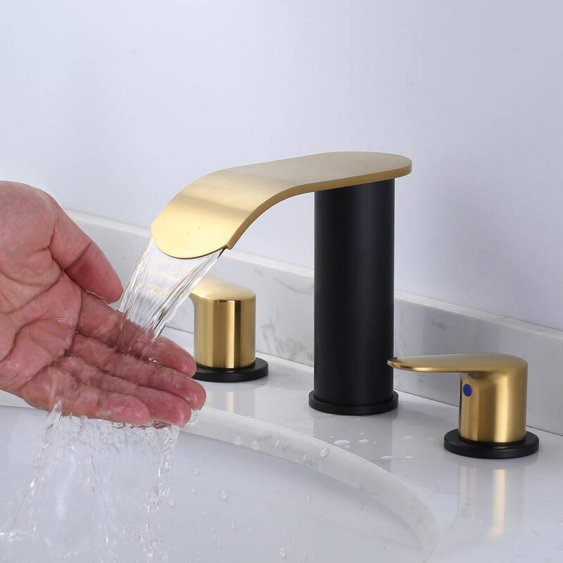 WOWOW 8 in.Double Handle Waterfall Bathroom Faucet with Pop-up Drain