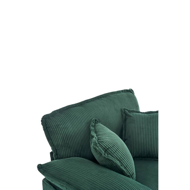 Corduroy Single Sofa Sets with Ottoman and 2 Toss Pillows, Deep Seat Design