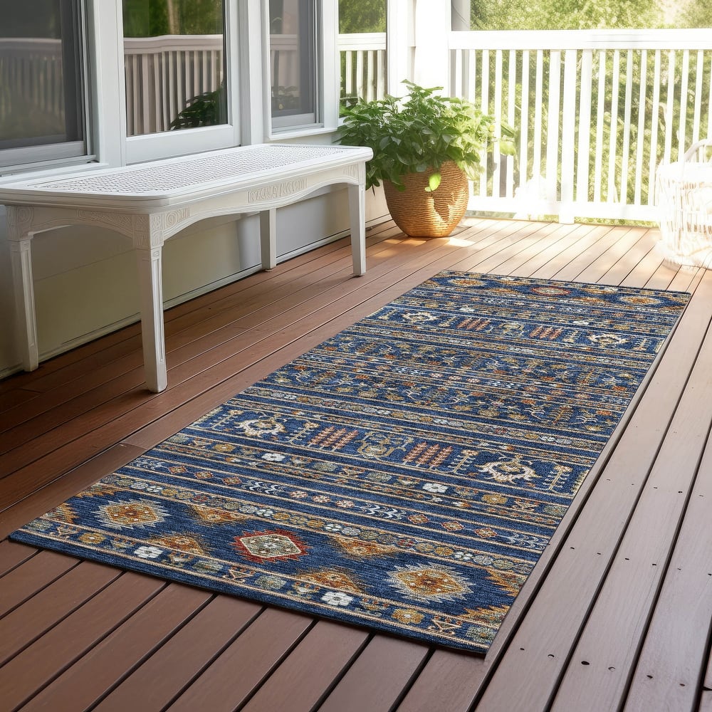 Machine Washable Indoor/ Outdoor Boho Moroccan Chantille Rug