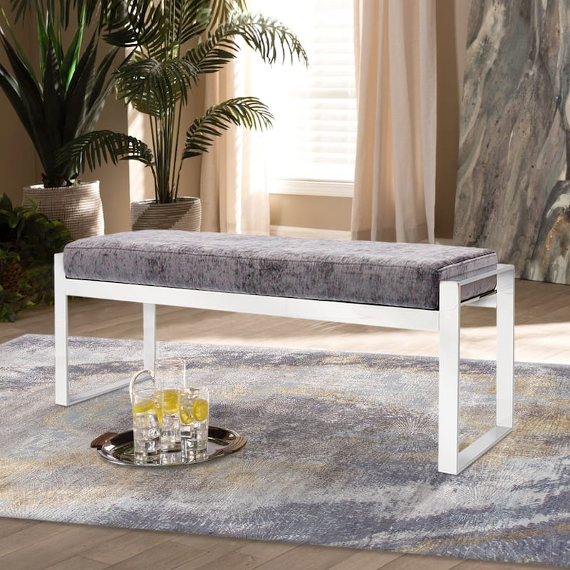 Pasargad Home Luxe Velvet with St. Steel Bench, Grey - W51.2"xD16"xH18.9"