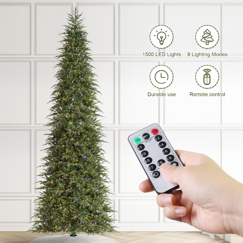 Glitzhome 15FT Pre-Lit Slim Fir or Spruce Artificial Christmas Tree with 1500/1400 Warm White LED Lights