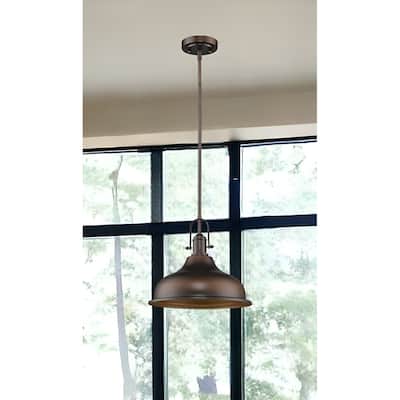 HomeRoots Antique Bronze Hanging Light with Dome Shade - 14.5' X '13' X '14.5