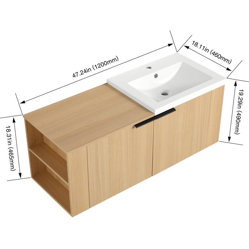 BNK 24"/48" Single Sink Bathroom Vanity with Soft Close Door and Shelf, Modern Floating Vanity