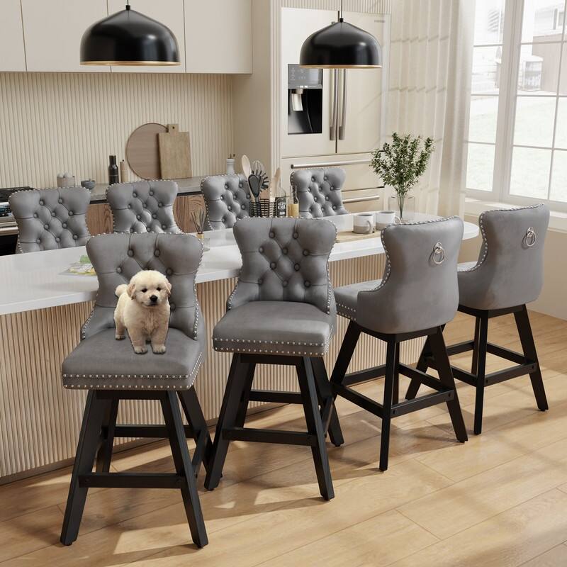 Swivel Velvet Leisure Style Bar stools Set of 8 - Grey Velvet Set Of 8