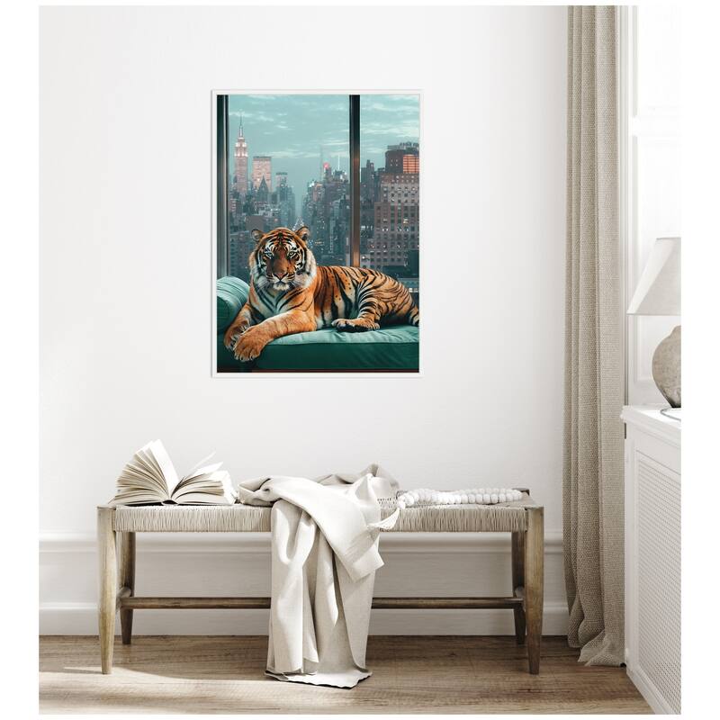 Kate and Laurel Sylvie Graceful Tiger in New York Framed Canvas by Michael Schauer