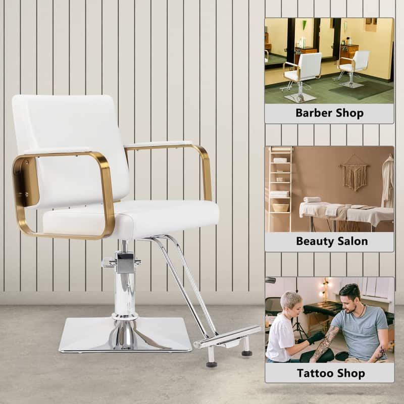 PVC Leather Stainless Steel Armrests Footrests Square Chassis Salon Chair - N/A