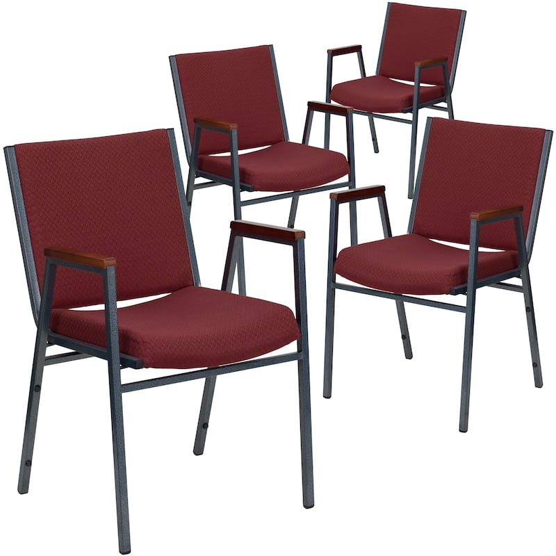 Heavy Duty Stackable Arm Chair (Set of 4) - 21"D x 21"W x 31"H - Burgundy Patterned Fabric
