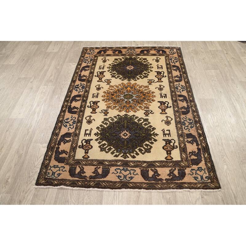 Traditional Geometric Bakhtiari Persian Area Rug Handmade Wool Carpet - 3'7" x 5'4"
