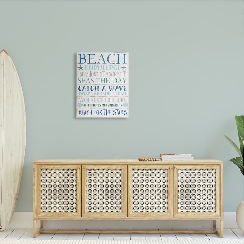 Stupell Beach Knowledge Blue Aqua and White Planked Look Sign, 11 x 14, Proudly Made in USA - Multi-Color