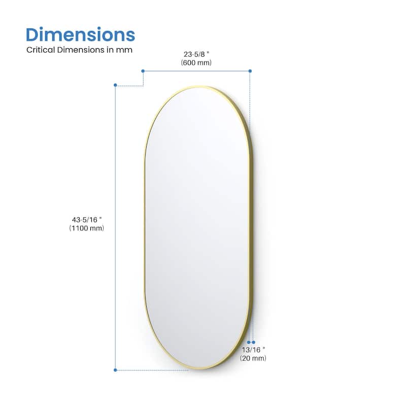 24 x 44 Inch Shatterproof Wall Mount Metal Frame Mirror