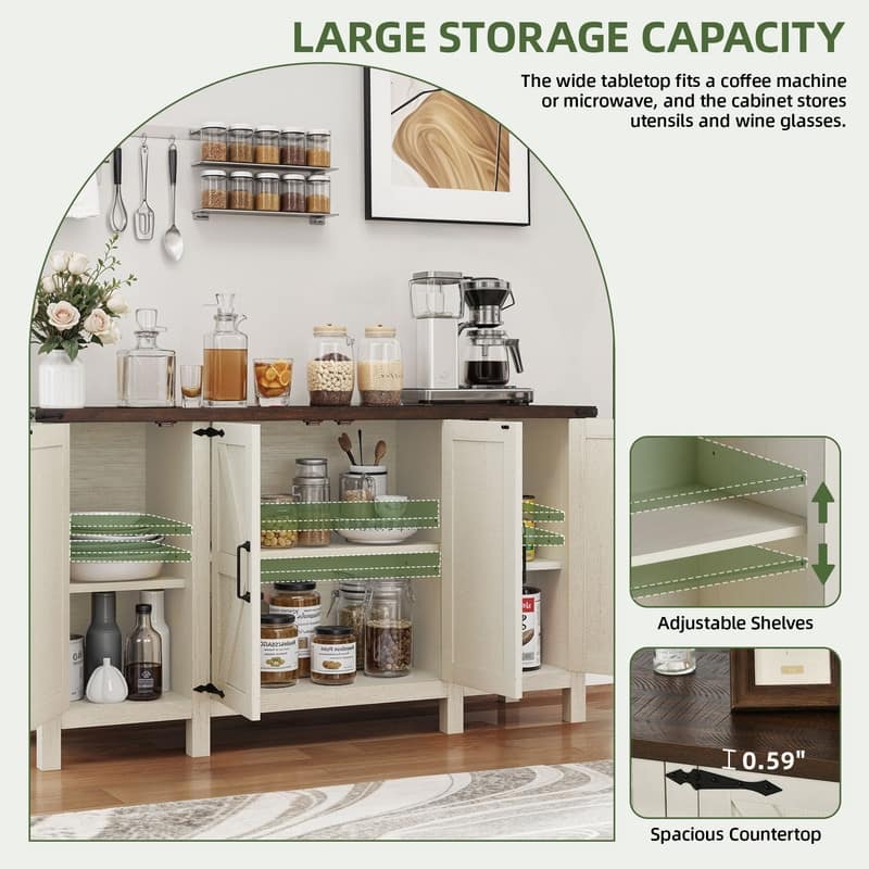 3 Doors Sideboard Buffet Storage Cabinet With Adjustable Shelves
