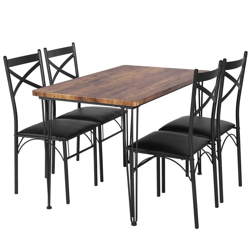 Modern Wood Dinning Table and Chairs Set of 2,Rustic Brown, Dining Table Set of 3/5