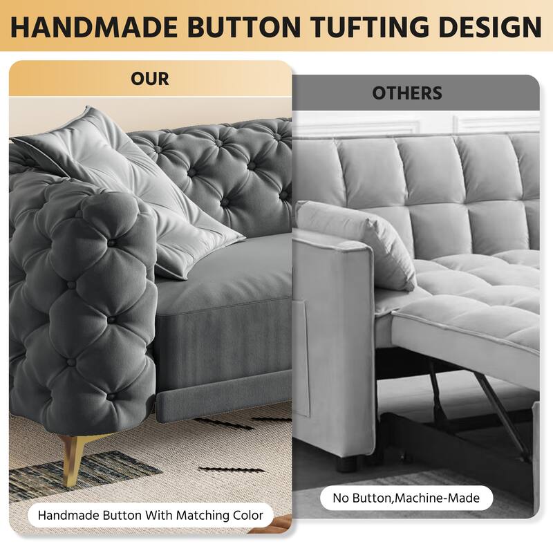 GDFStudio - Velvet 97.7" 3-in-1 Convertible Sleeper Sofa with Pull-Out Bed