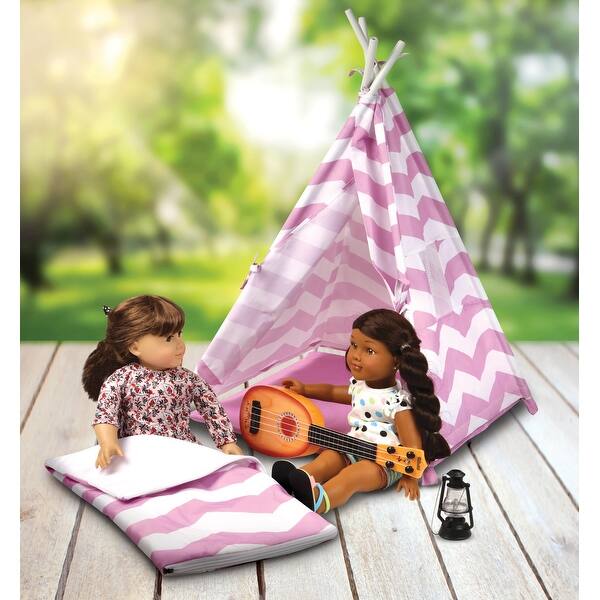 slide 2 of 5, Badger Basket Camping Adventures Doll Tent Set with Accessories - Lavender/White