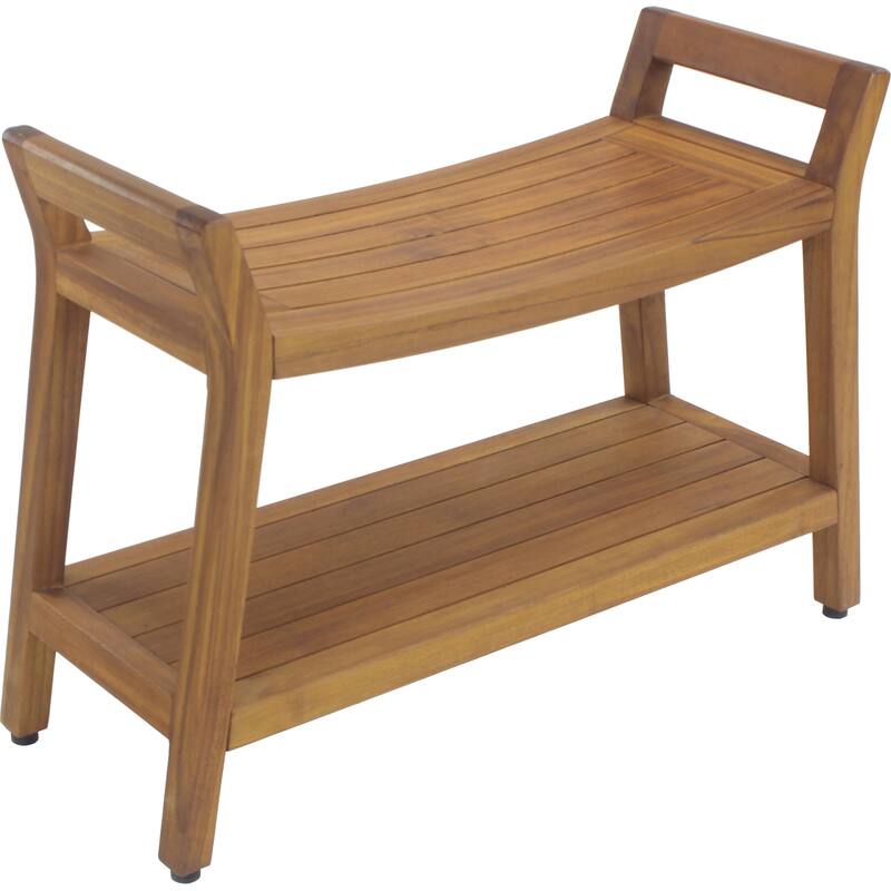 Patented Asia Ascend Teak Shower Bench - Teak Oil - 24" Wide with Shelf