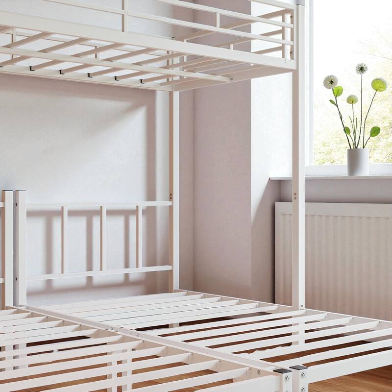 Metal Twin Over Twin Over Twin Triple Bunk Bed with Safety Guardrails, Ladder, Convertible 3 Beds, Heavy-Duty Frame