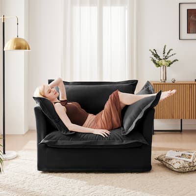 Slip-covered Armchair with Cushions, Chenille Fabric, Black