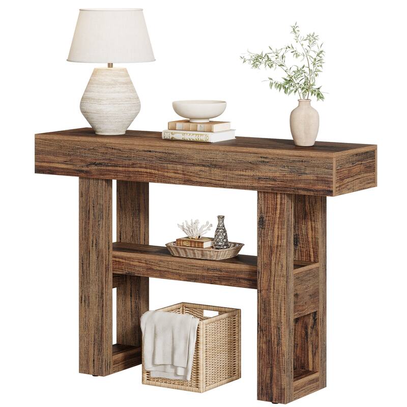 41.34-Inch Farmhouse Console Table, 2-tier Narrow Sofa Table with Storage, Entryway Table for Foyer, Hallway