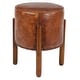 preview thumbnail 13 of 15, Brown Teak Wood Handmade Upholstered Leather Stool with Wood Legs