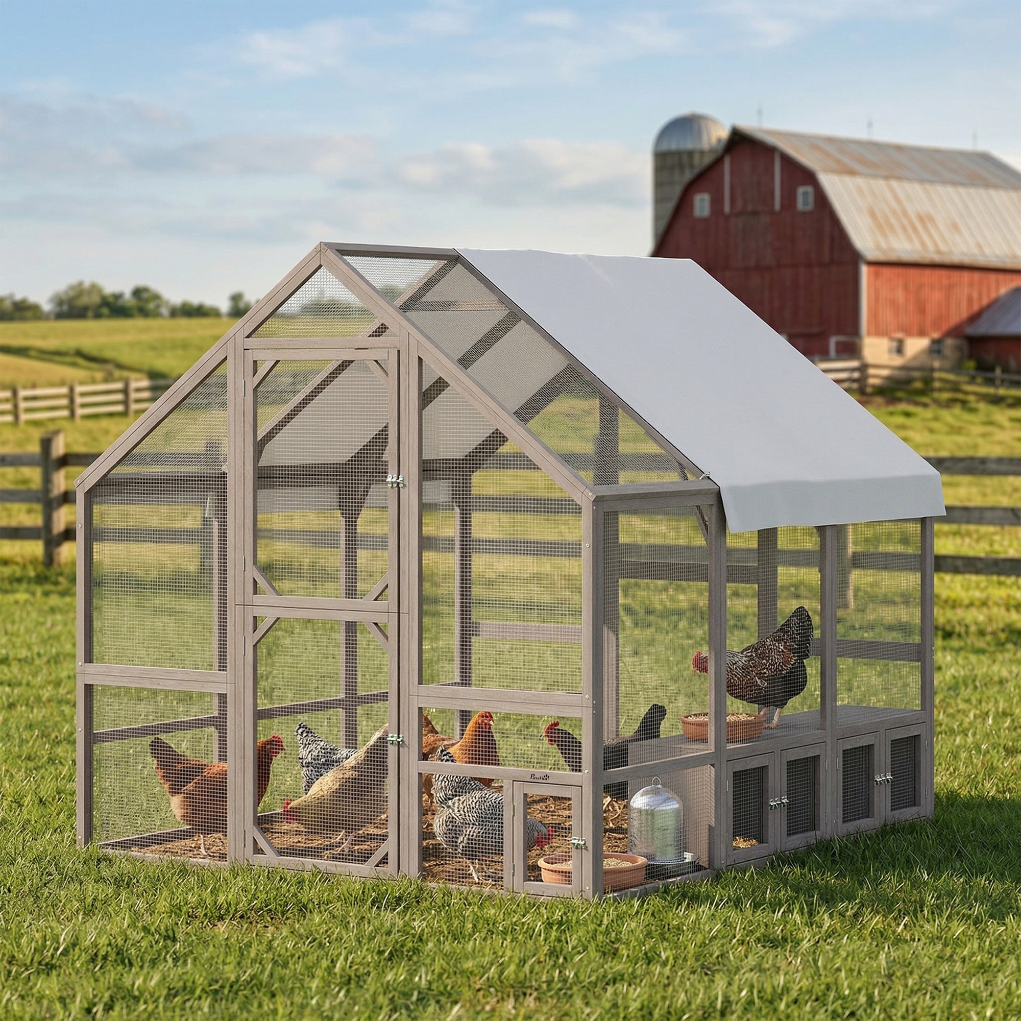PawHut Dark Brown 83" Walk-in Wooden Chicken Coop Run Enclosure