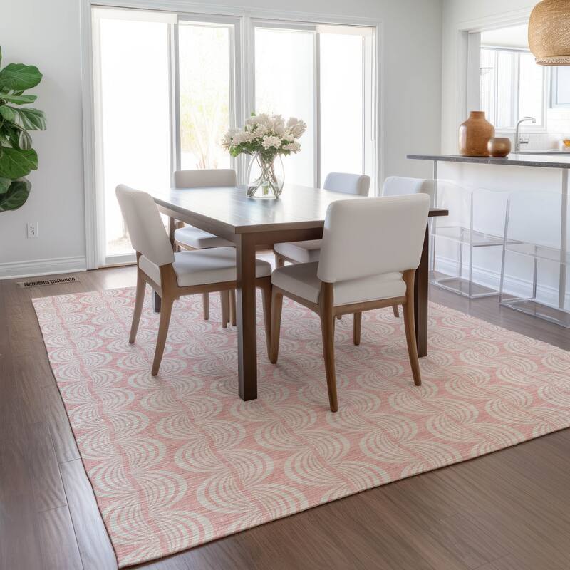 Machine Washable Indoor/ Outdoor Wavy Modern Chantille Rug