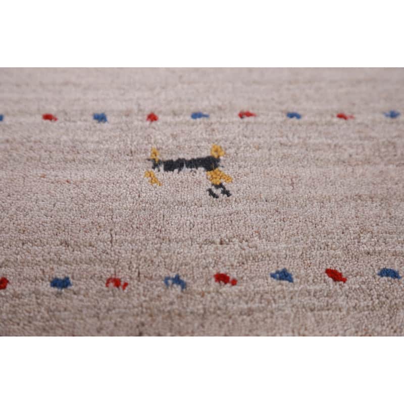 Hand Knotted Oriental 100% Wool Carpet Tribal Animal Pictorial Brown Gabbeh Area Rug - 4' 11'' X 2' 11''