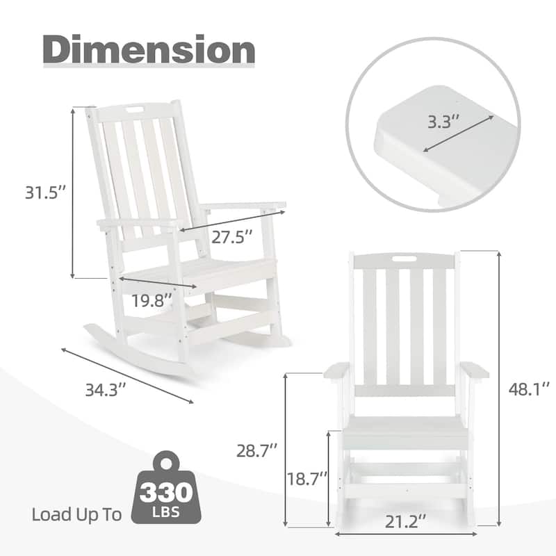 Aoodor Outdoor Rocking Chair, Ergonomic HDPE Rockers with All-Weather Design for Patio or Porch - N/A