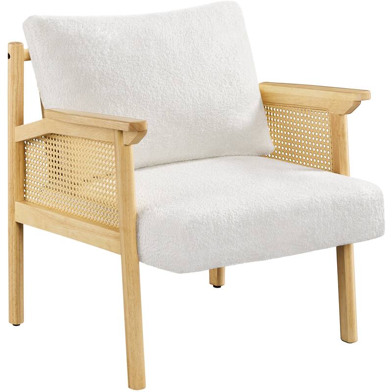 Yaheetech Upholstered Accent Chair Boucle Lounge Chair with Rattan Back and Sides