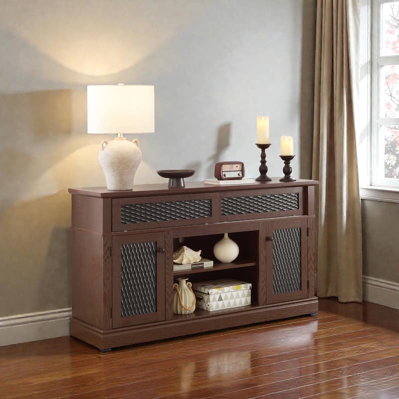 58 Inch Embossed Pattern TV Stand for TVs up to 65 Inch, Media Console with Sliding Door, Open Storage & Cabinets