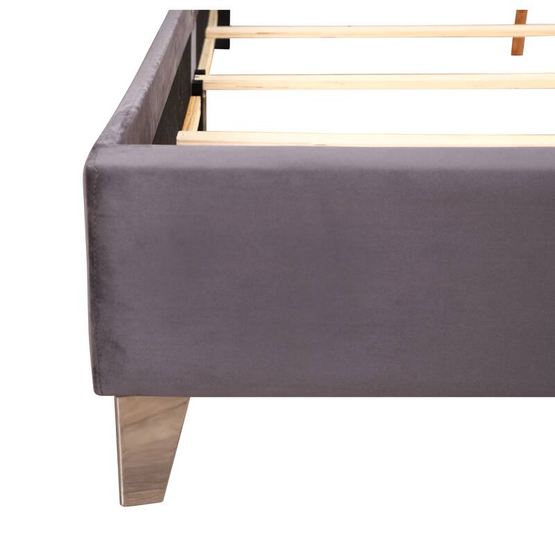 Gray Upholstered Queen Bed with Padded Headboard