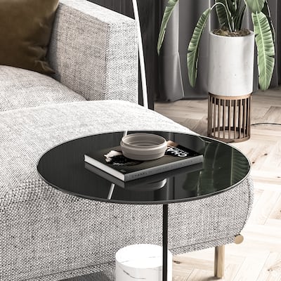 20" Inch Round Tempered Glass Table Top Black Glass 1/4" Inch Thick Round Polished Edge