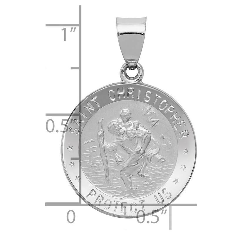 Curata 14k White Gold 18" Polished and Satin St. Christopher Medal Pendant Necklace