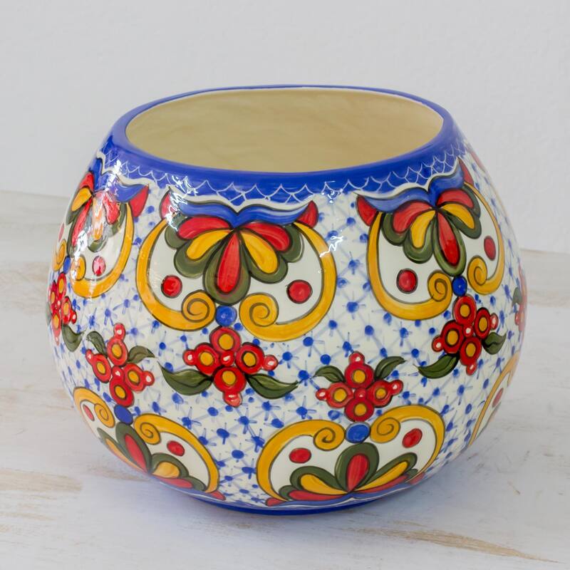 Novica Handmade Florid Sheen Ceramic Vase