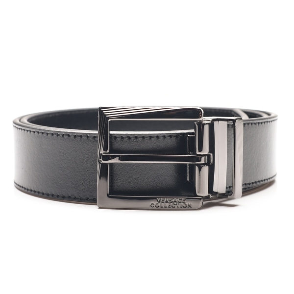 Shop Versace Collection Men&#39;s Stainless Steel Buckle Leather Belt Black - Free Shipping Today ...
