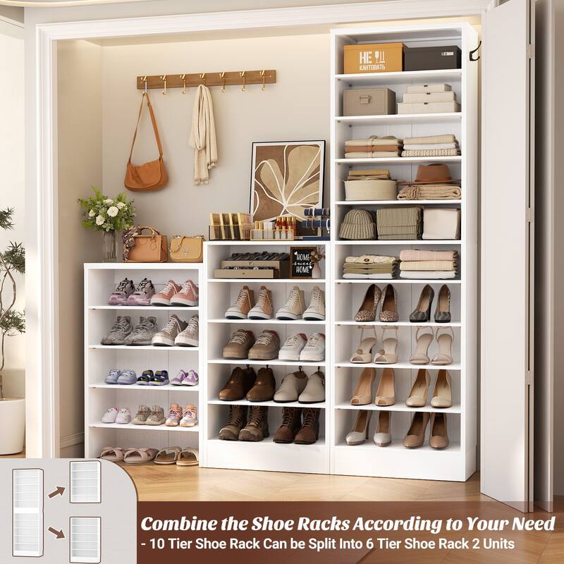 Freestanding 10-Tier Shoe Storage Cabinet,Narrow Wood Shoe Rack Shoe Organizer,Sturdy Closet Organizer Open Display Cabinet