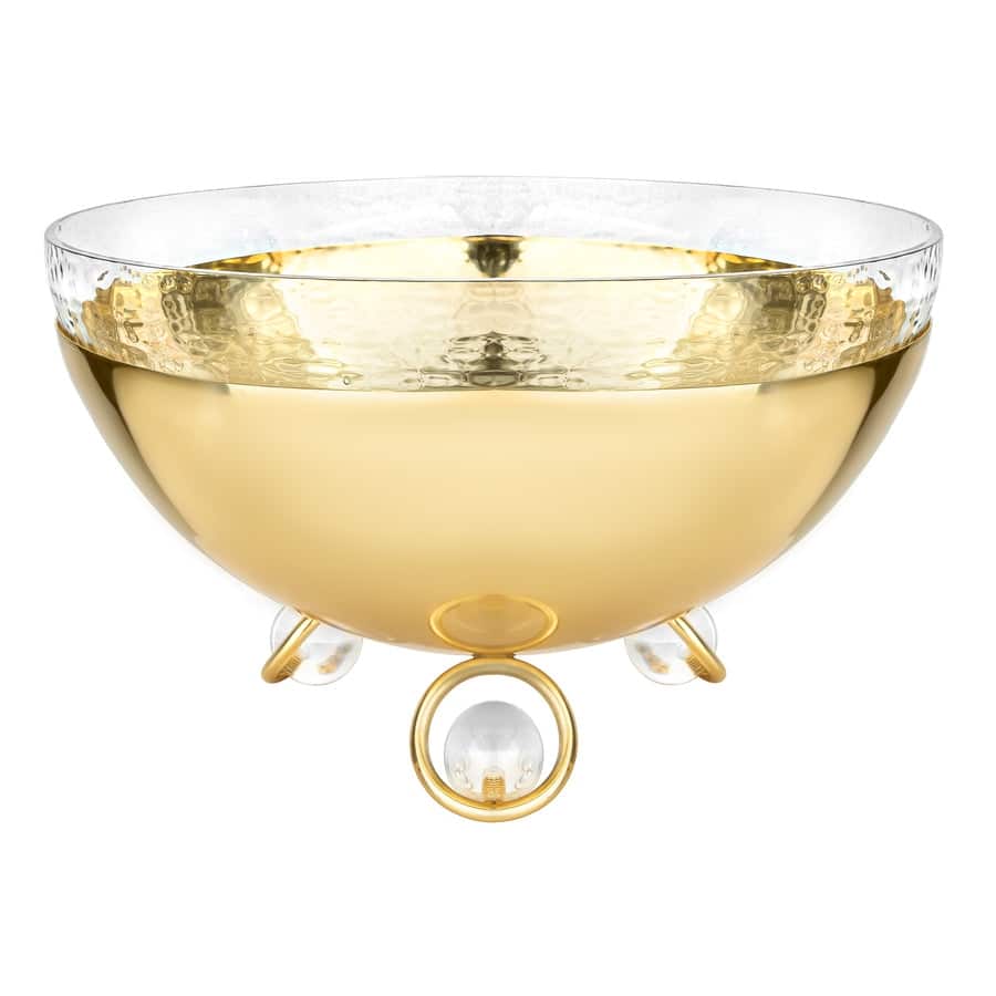 Salad Bowl with Glass Insert Gold and Clear Ball Legs - 11"D
