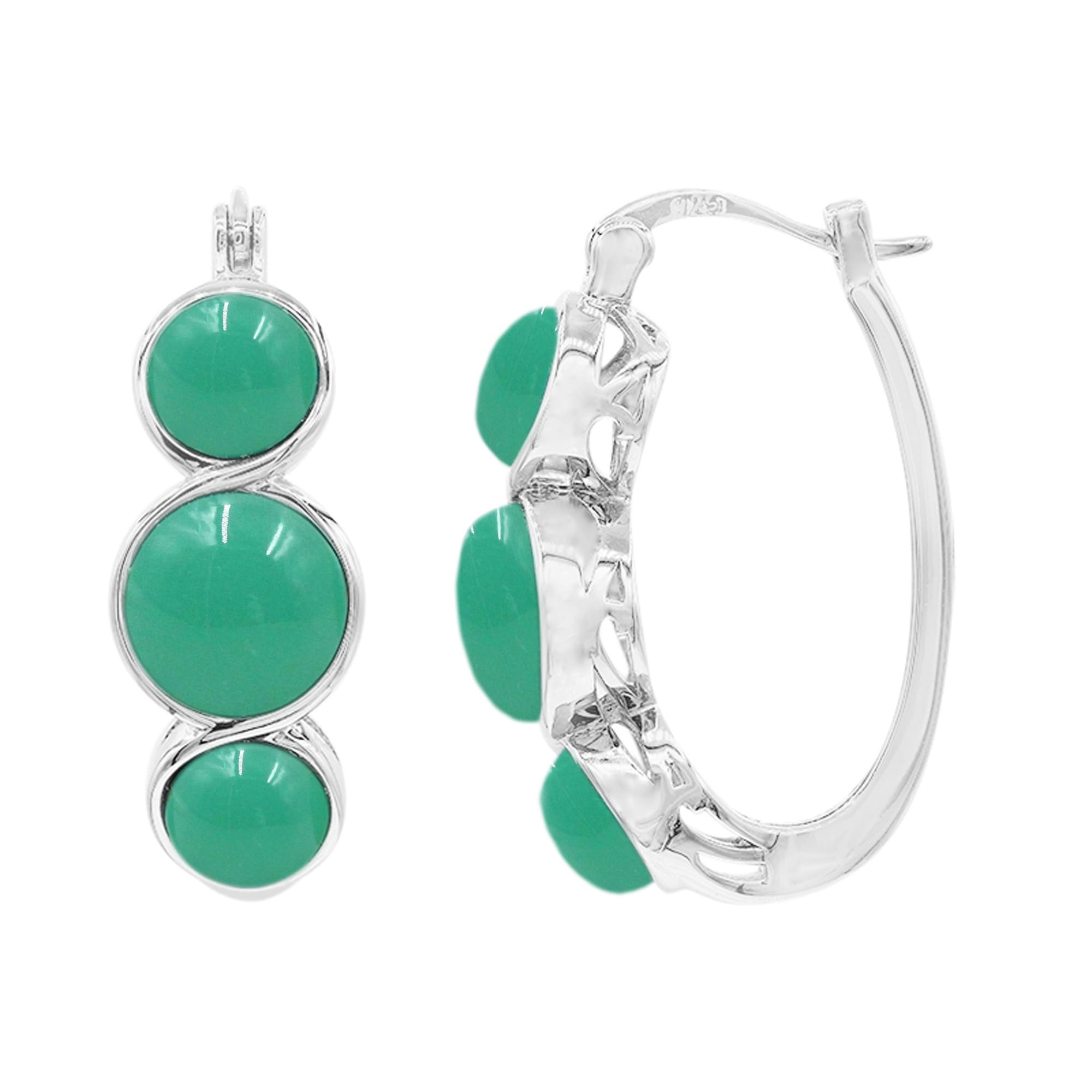 Pinctore 925 Sterling Silver Chrysoprase Hoop Earrings