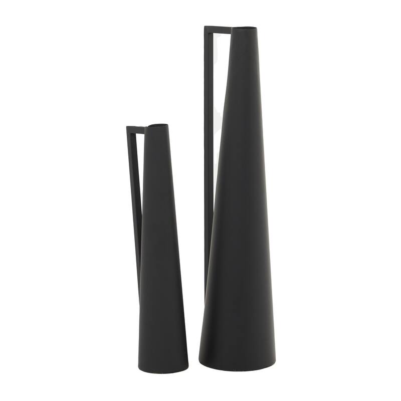 CosmoLiving by Cosmopolitan Metal Slim and Cone Geometric Vase with Handles (Set of 2) - Gold, Silver, Dark Gray, White, Black