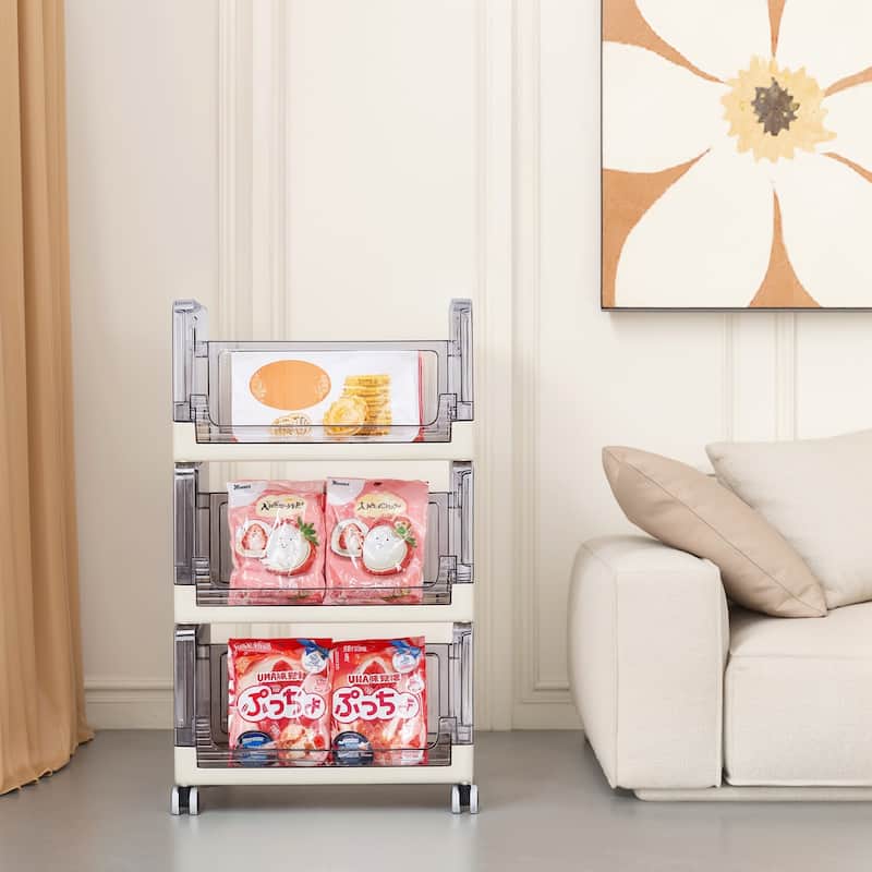 Javlergo 3 Tier Utility Carts, Rolling Metal Storage Cart with Handle and Lockable Wheels, Multifunctional Storage Shelves