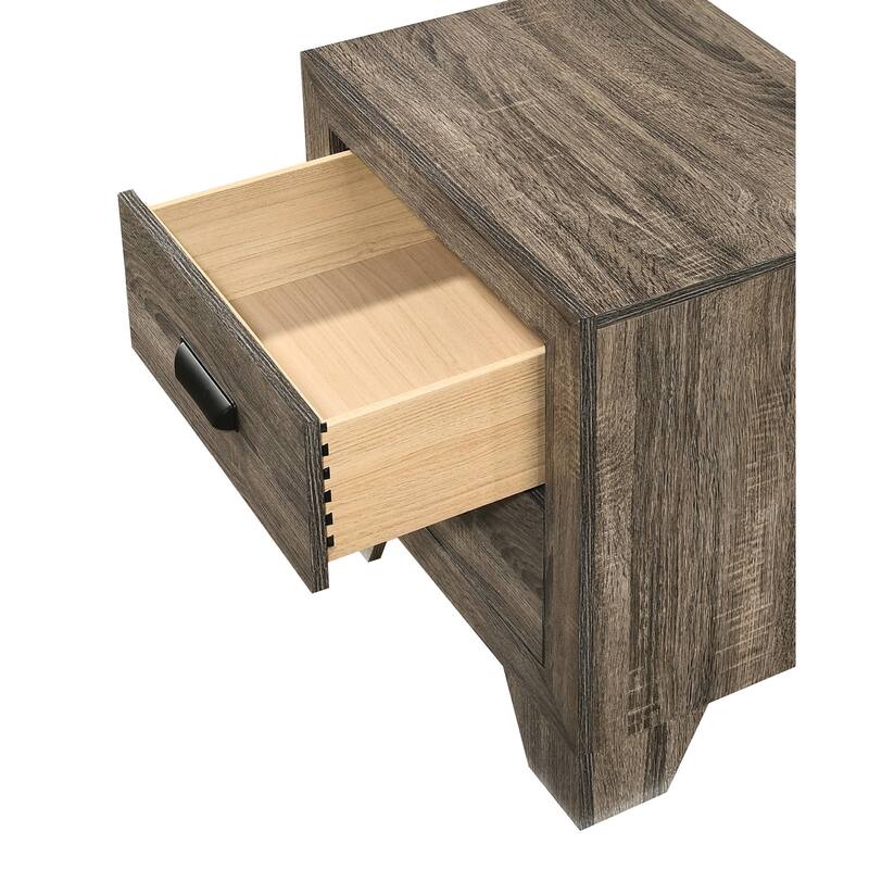 Gray Transitional Nightstand with Metal Hardware and Two Drawers