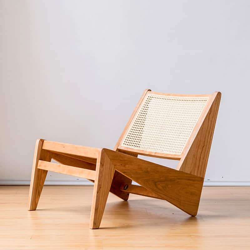 Modern Accent Chair，Rattan and Wood Lounge Kangaroo Chair For Living room, Bedroom, Courtyard, Light Wood - 23.62" - Light Wood - 23.62"